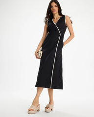 Sleeveless Surplice Linen Dress Black - Chico's