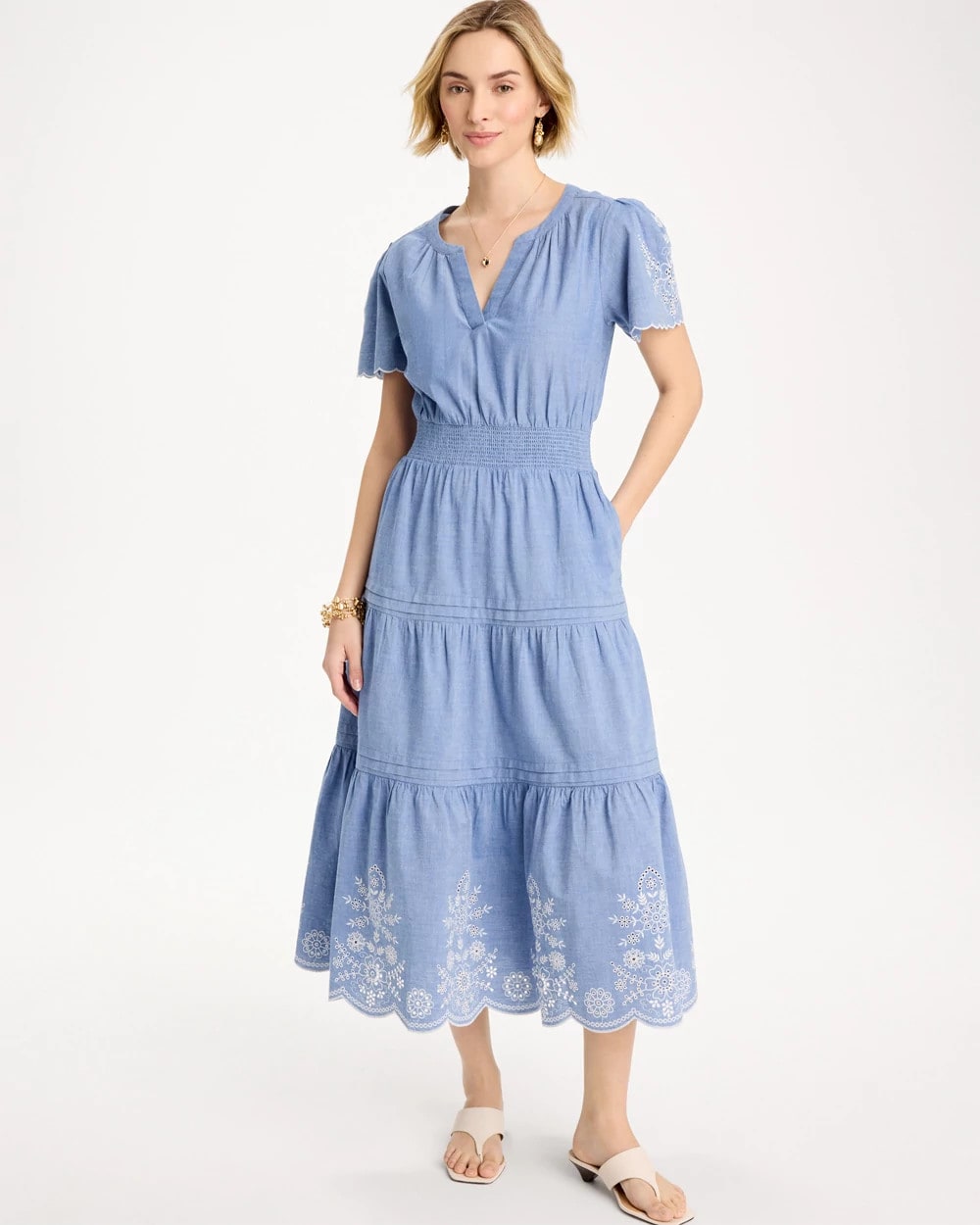 Chambray Embroidered Dress Light Indigo - Chico's