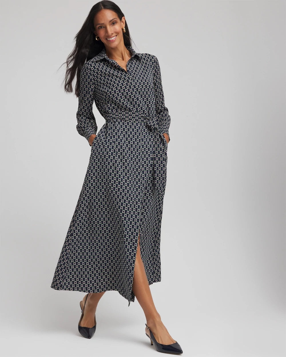 Chain Print Maxi Shirtdress Passport Blue - Chico's