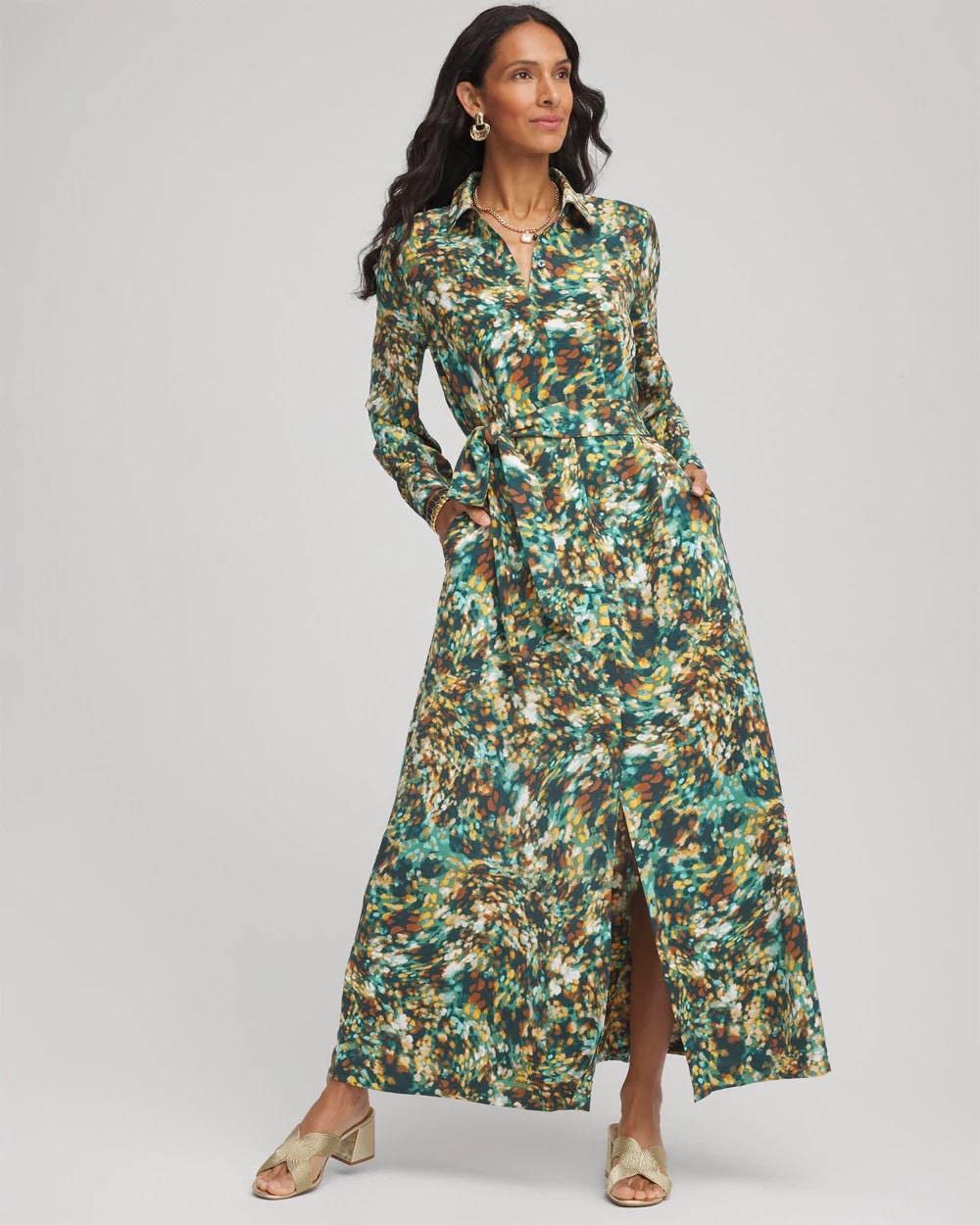 Printed Long-Sleeved Shirtdress Darkest Spruce - Chico's