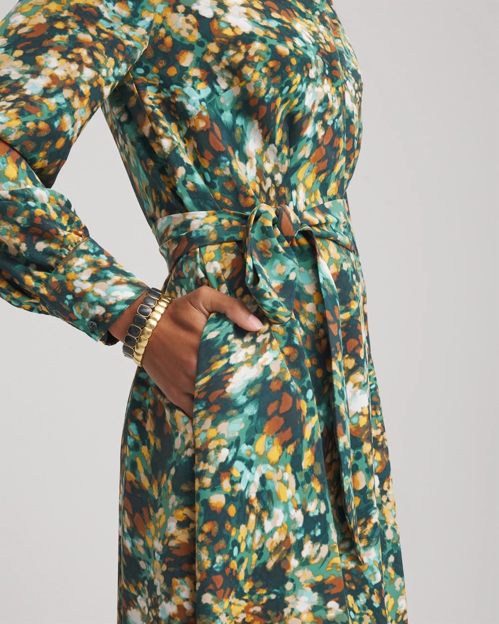 Printed Long-Sleeved Shirtdress Darkest Spruce - Chico's