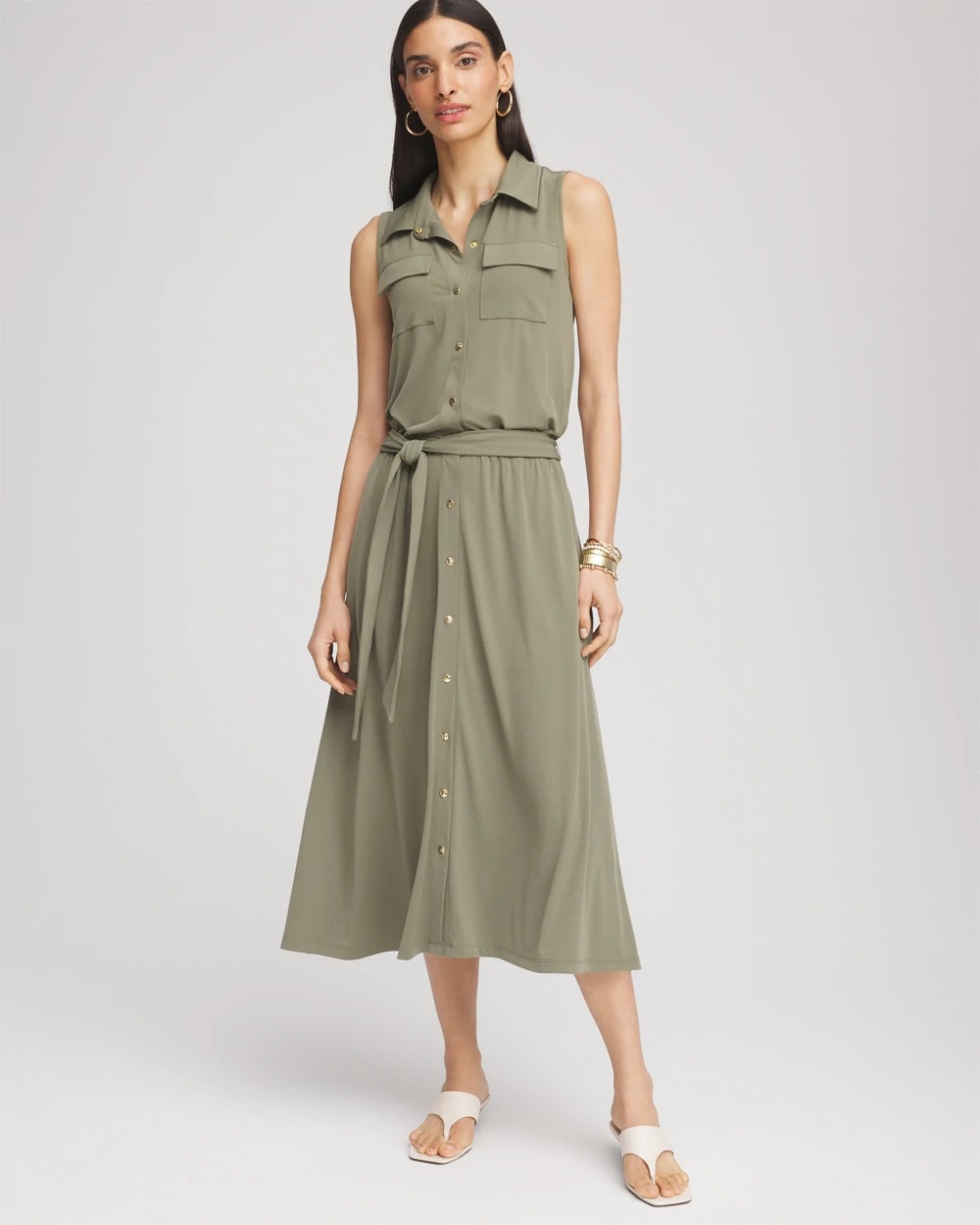 Travelers™ Knit Sleeveless Shirtdress Dusty Olive - Chico's