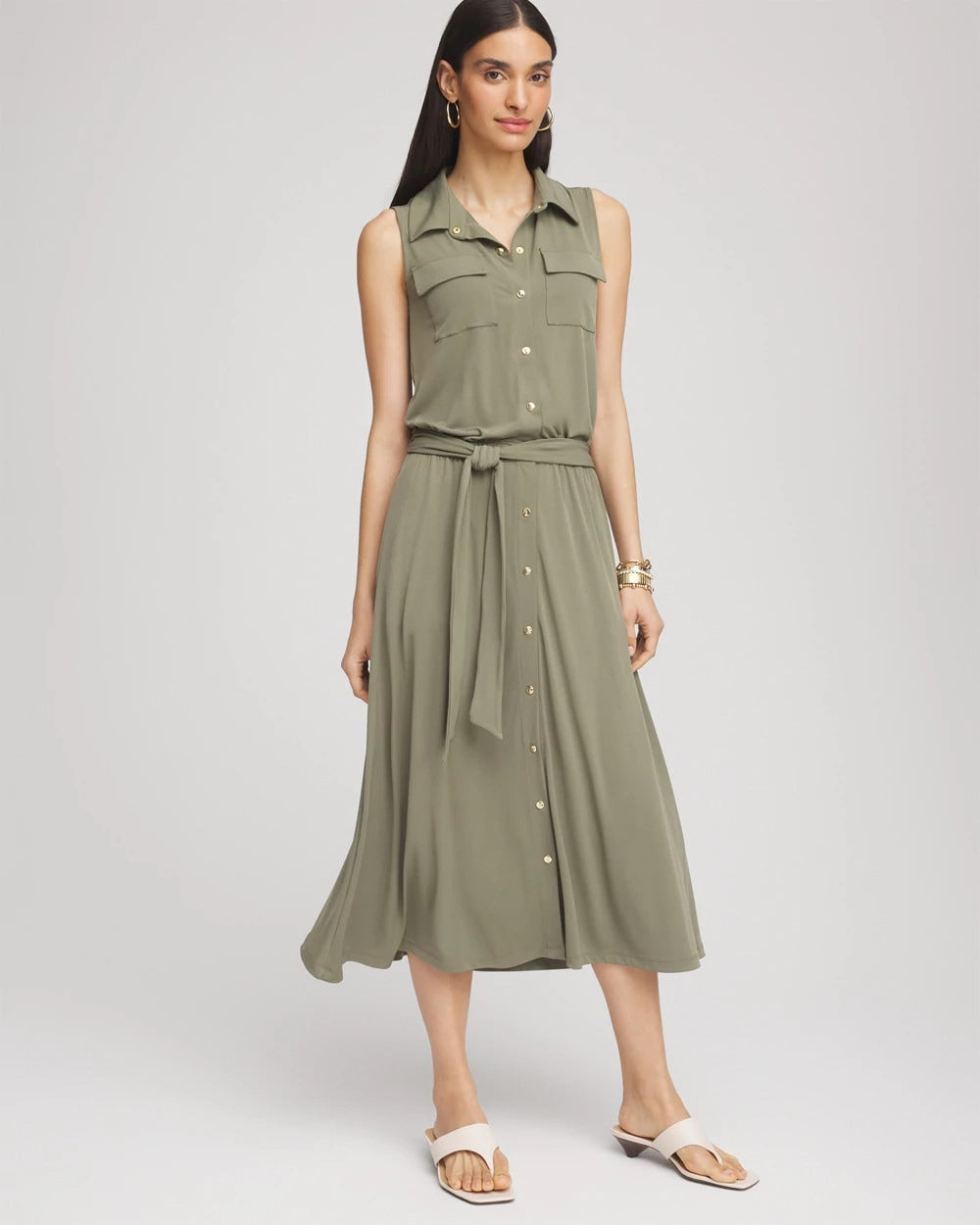 Travelers™ Knit Sleeveless Shirtdress Dusty Olive - Chico's