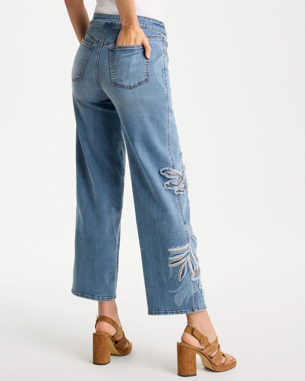 Tropical Embroidery Pull-On Wide Crop Jean Pashmina Indigo - Chico's