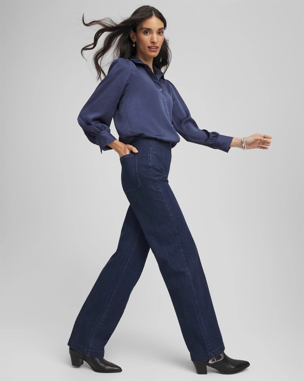 Pull-On Wide-Leg Trouser Jeans Bridge Street Rinse - Chico's