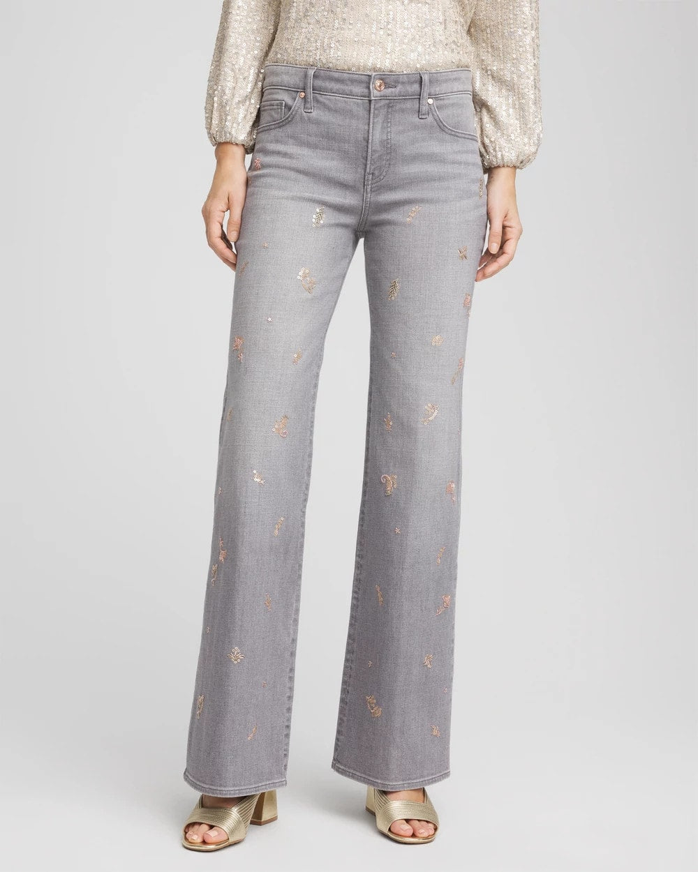 Rose Gold Embellished Girlfriend Flared Jeans Le Havre Wash - Chico's