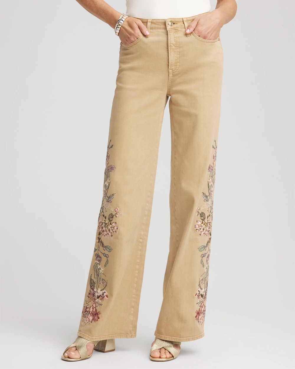 Embroidered High-Rise Wide-Leg Jeans Cafe Aroma - Chico's