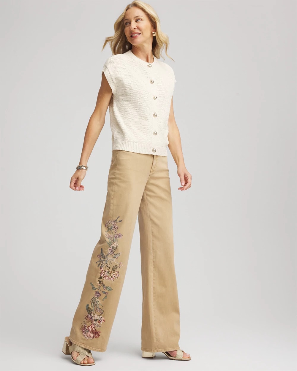 Embroidered High-Rise Wide-Leg Jeans Cafe Aroma - Chico's
