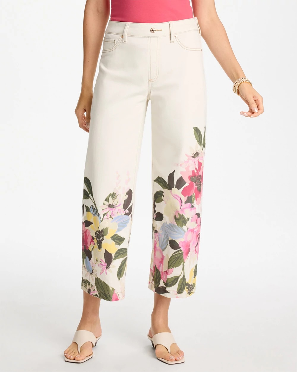 Printed Pull-On Wide Crop Jeans Sea Salt - Chico's