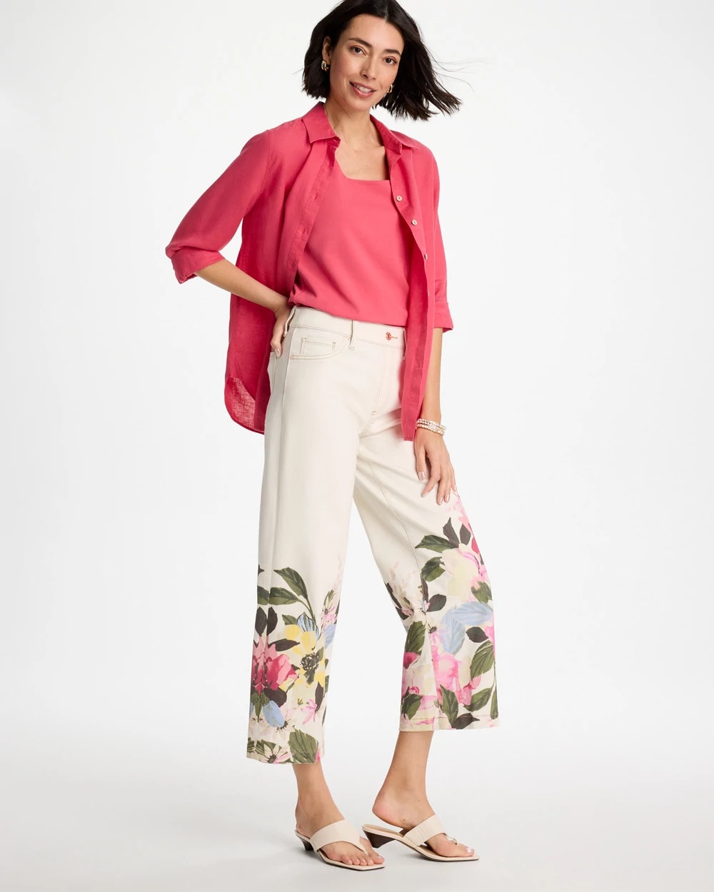 Printed Pull-On Wide Crop Jeans Sea Salt - Chico's