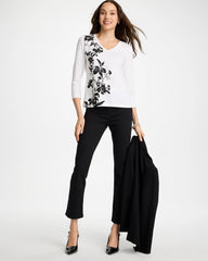 Printed Cotton Stretch 3/4 Sleeve Tee Black - Chico's