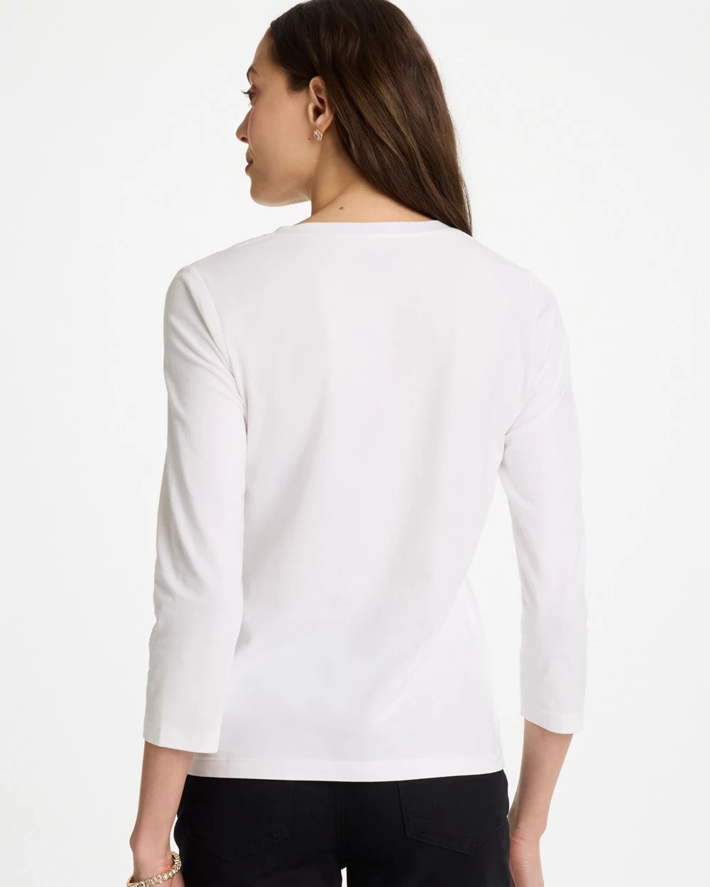 Printed Cotton Stretch 3/4 Sleeve Tee Black - Chico's