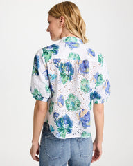 Floral Paisley Eyelet Blouse Passport Blue - Chico's