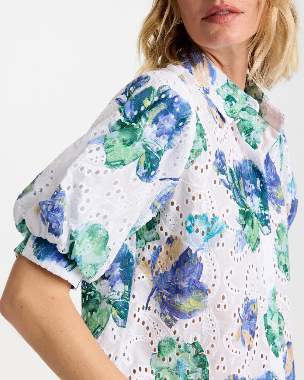 Floral Paisley Eyelet Blouse Passport Blue - Chico's