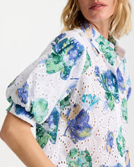 Floral Paisley Eyelet Blouse Passport Blue - Chico's