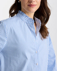 Striped Poplin Ruffle Neck Shirt Tidal Blue - Chico's