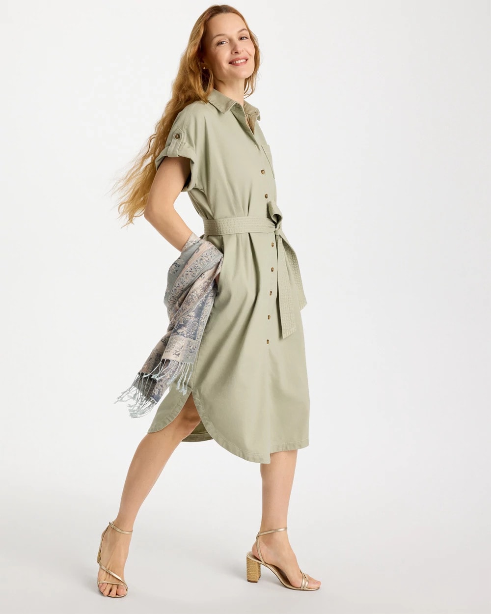 Dolman Tie Hemp Denim Shirtdress Seagrass Green - Chico's
