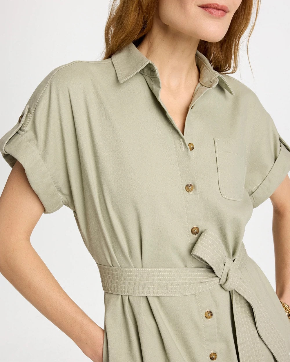 Dolman Tie Hemp Denim Shirtdress Seagrass Green - Chico's