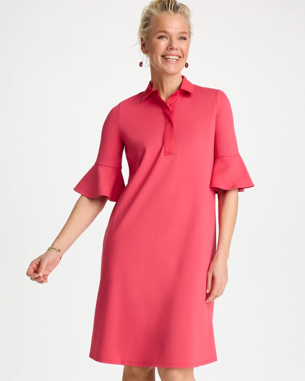 Knit Flounce Sleeve Dress Hot Honeysuckle - Chico's