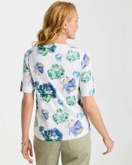 Printed Cotton Slub V-Neck Tee Passport Blue - Chico's