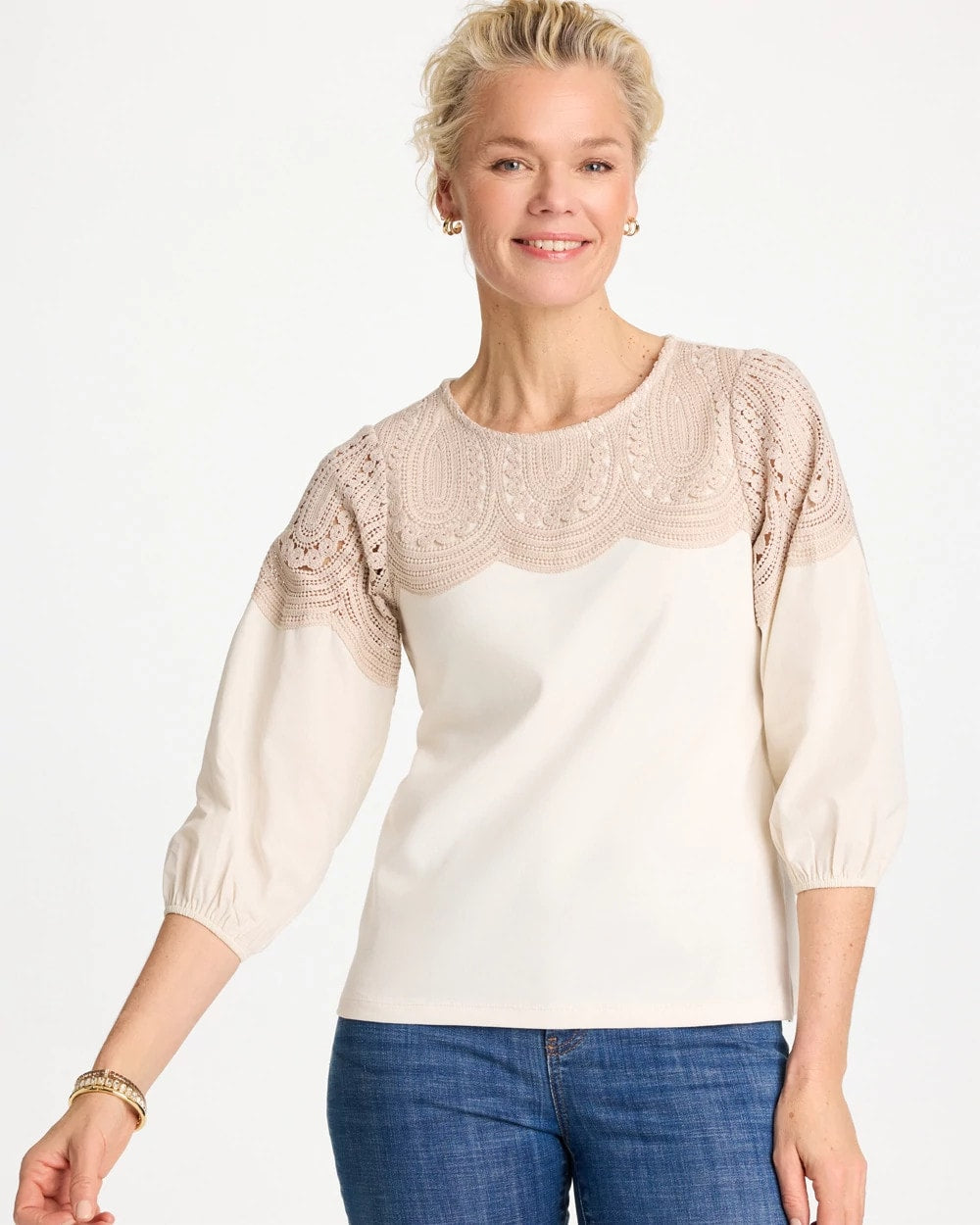 Lace Crochet Sleeve Tee Ecru - Chico's