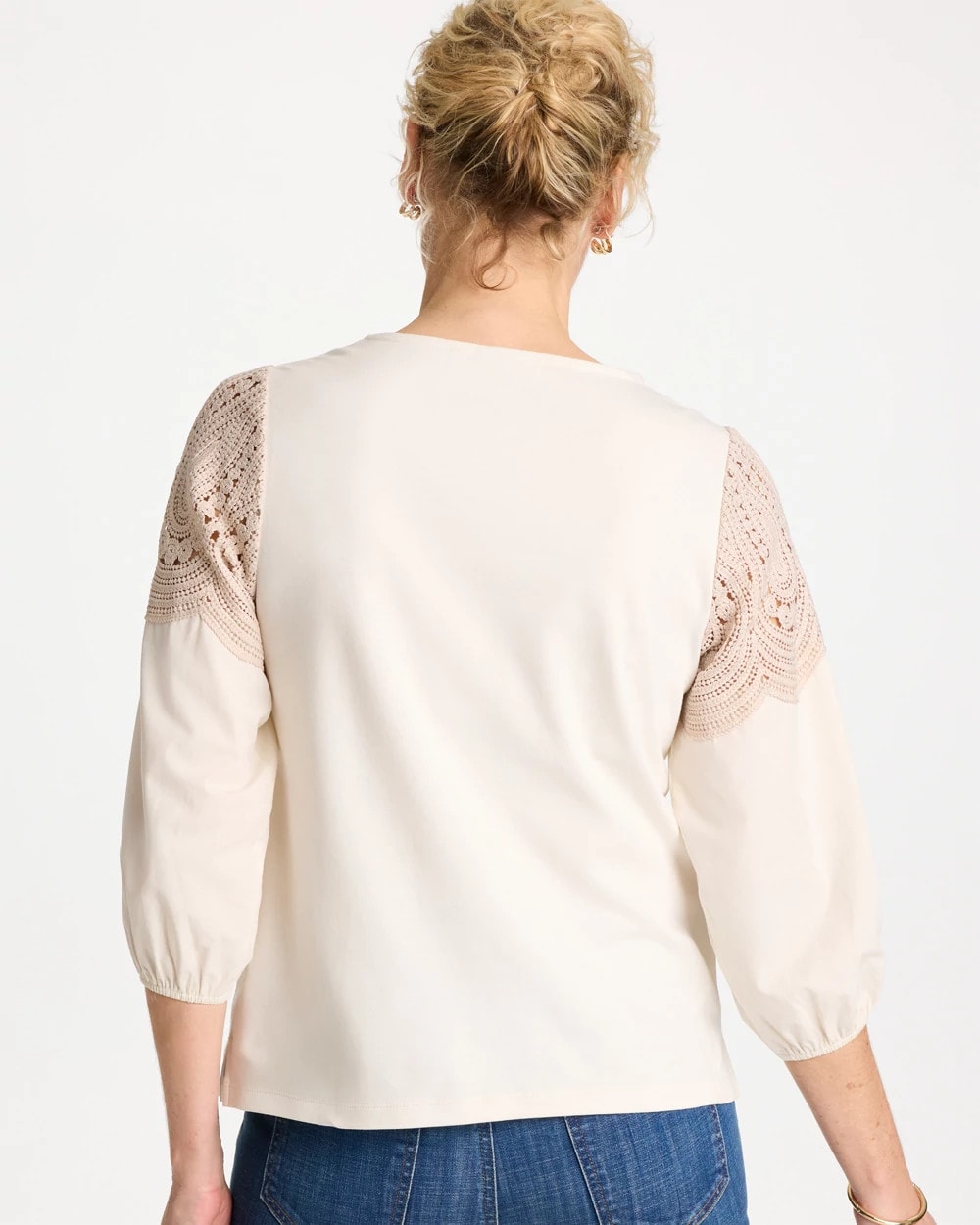 Lace Crochet Sleeve Tee Ecru - Chico's