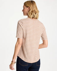 Striped Cotton Slub V-Neck Tee Cattail Brown - Chico's