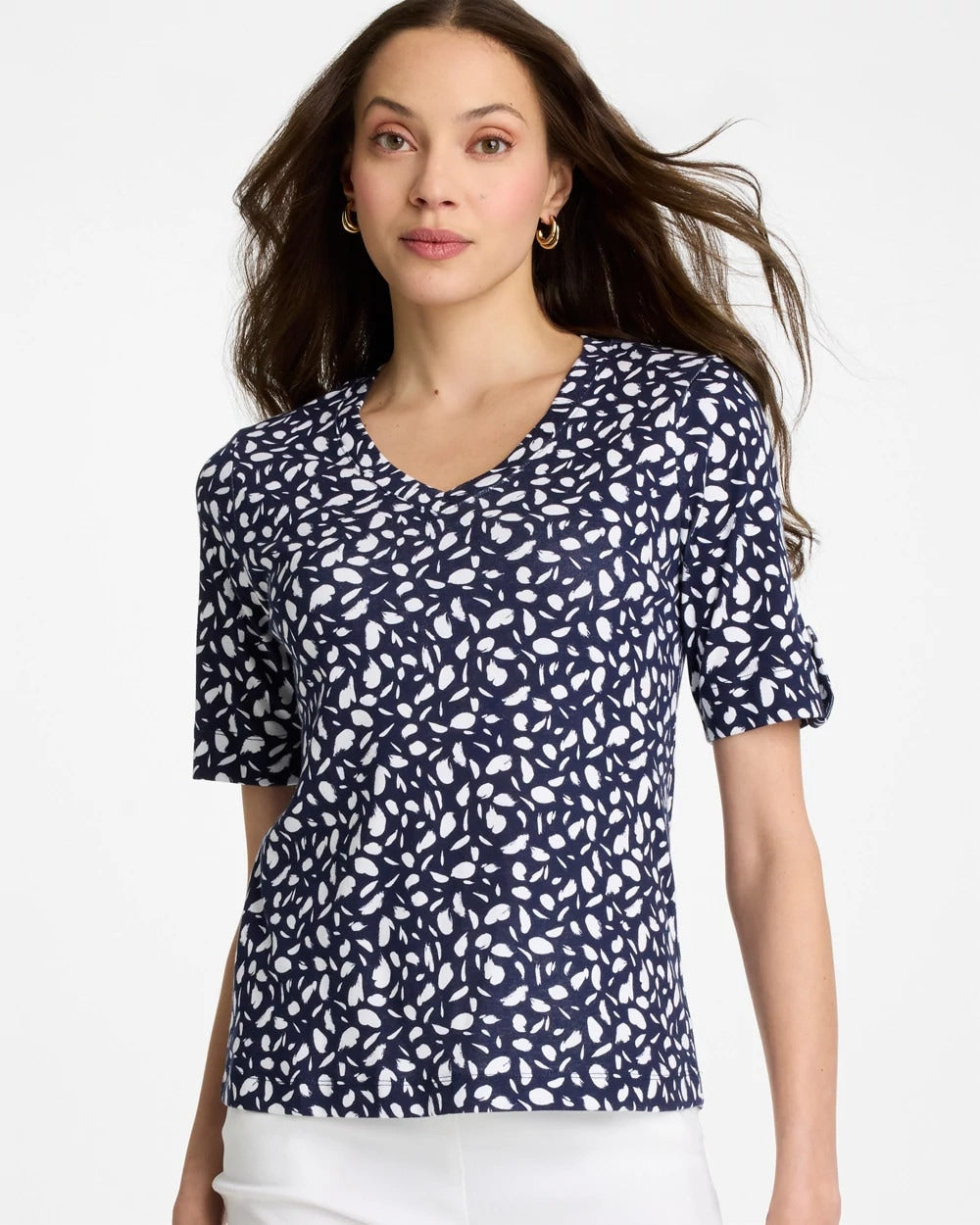 Printed Pima V-Neck Tee Passport Blue - Chico's