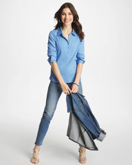 Knit Woven Mix Rib Henley Tidal Blue - Chico's