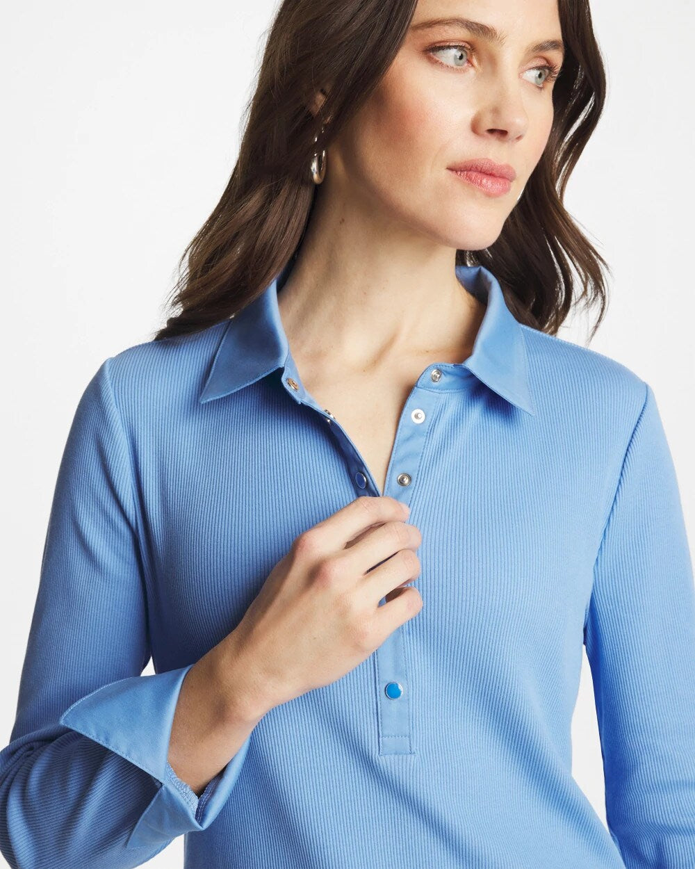 Knit Woven Mix Rib Henley Tidal Blue - Chico's