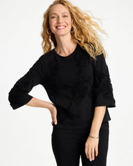 Soutache Elbow Sleeve Tee Black - Chico's