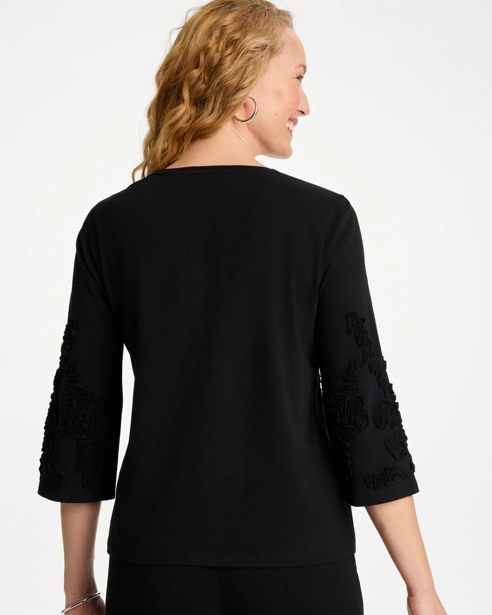 Soutache Elbow Sleeve Tee Black - Chico's