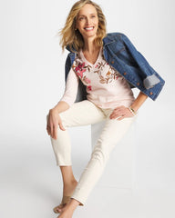 Stretch-Cotton 3/4 Sleeve Perfect Tee Siesta Rose - Chico's