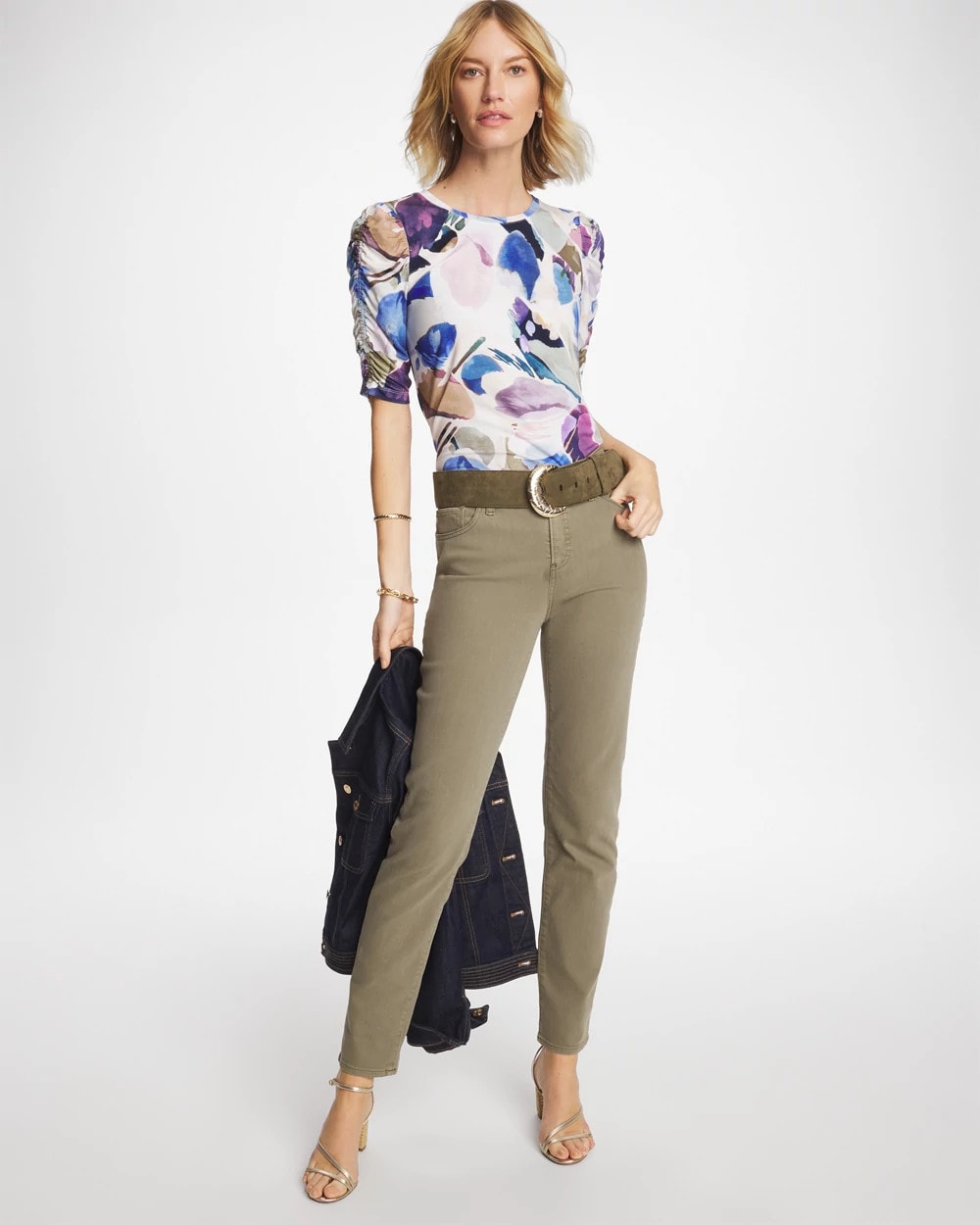 Geo Blur Ruched Sleeve Tee Passport Blue - Chico's