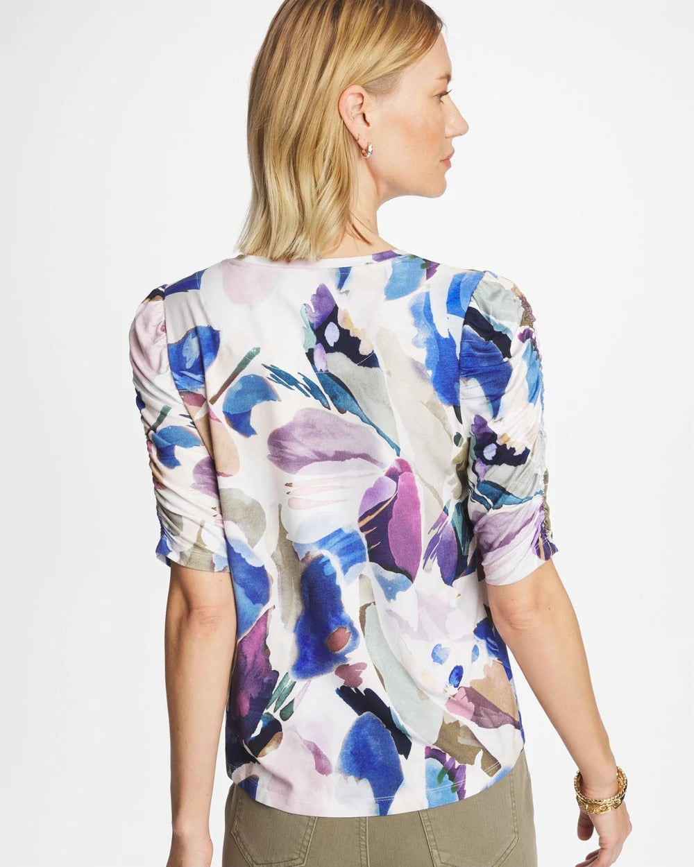 Geo Blur Ruched Sleeve Tee Passport Blue - Chico's
