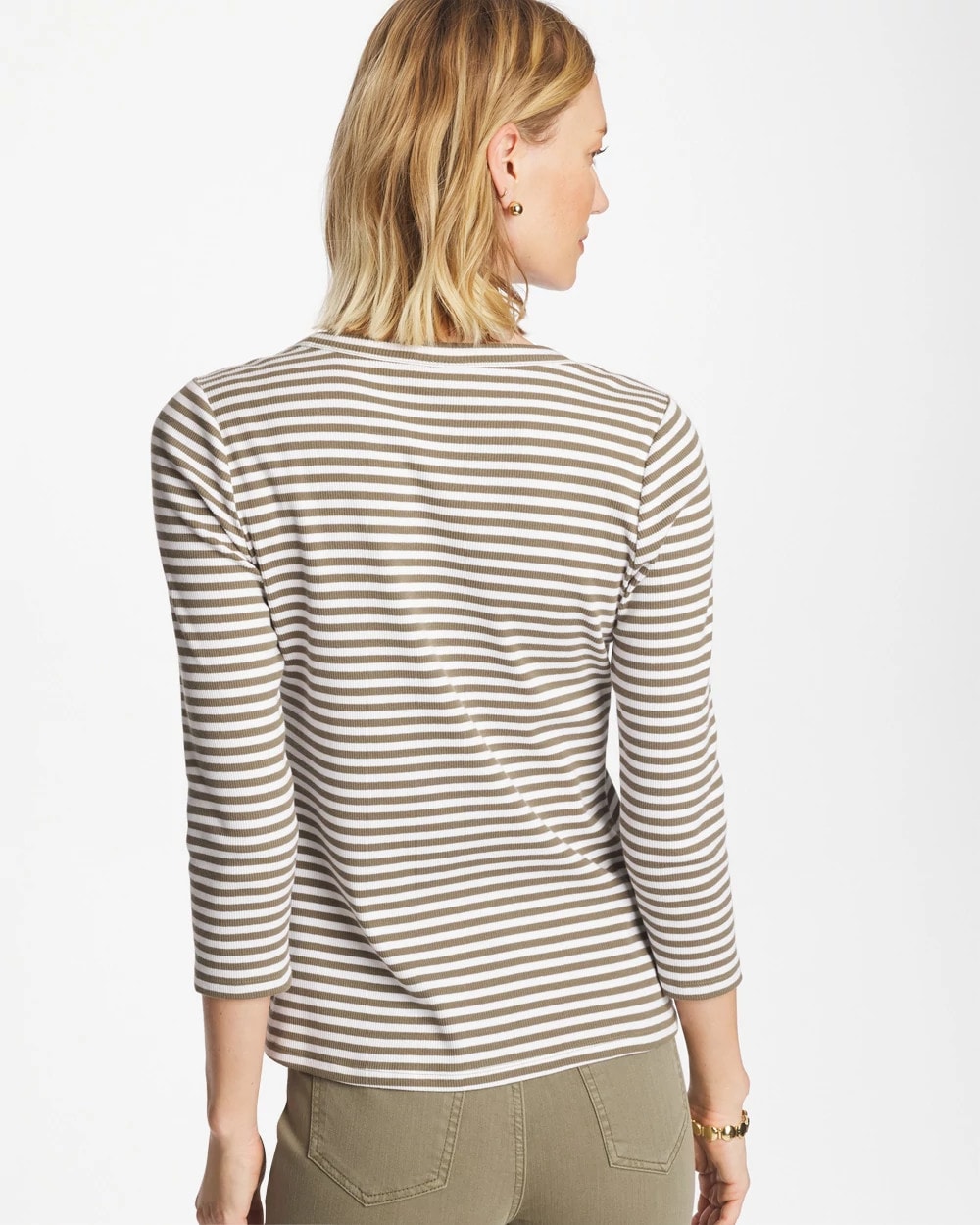 Striped Ribbed Button Crewneck Tee Lichen - Chico's