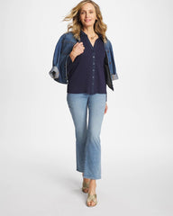 Collared Rib Mix Henley Passport Blue - Chico's
