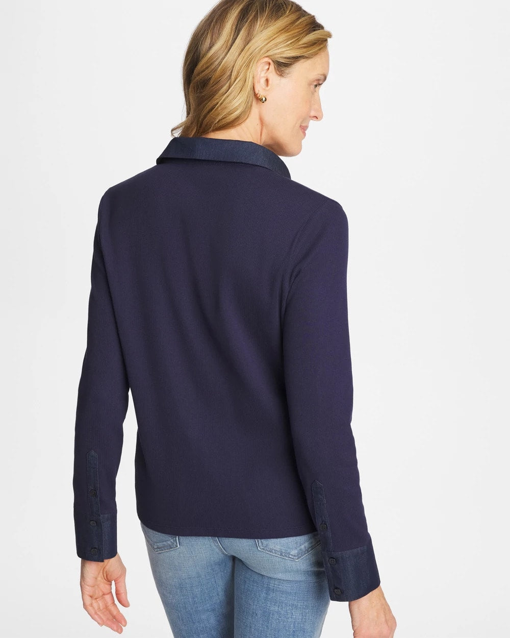 Collared Rib Mix Henley Passport Blue - Chico's