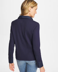Collared Rib Mix Henley Passport Blue - Chico's