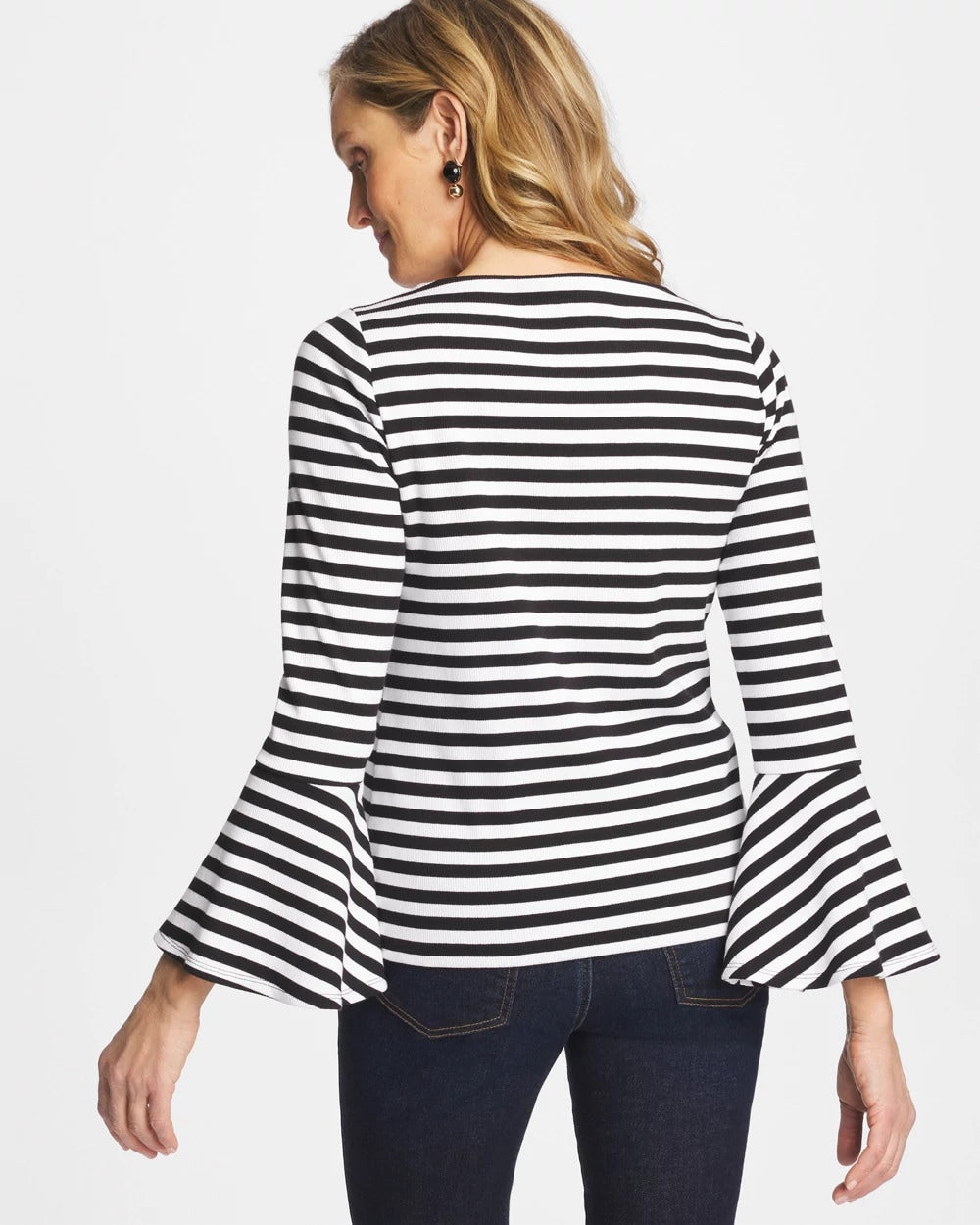 Striped Rib Knit Bell Sleeve Top Black - Chico's