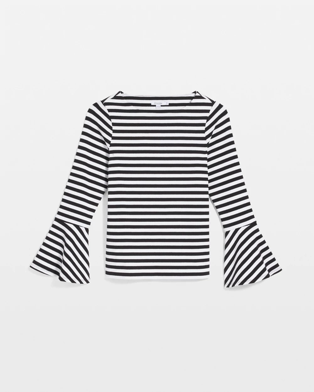 Striped Rib Knit Bell Sleeve Top Black - Chico's