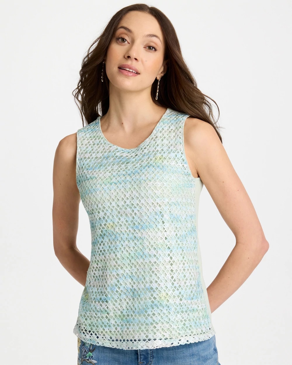 Mermaid Sequin Mesh Crochet Tank Blue Orchid - Chico's