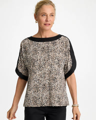 Printed Jersey & Satin Dolman Tee Cattail Brown - Chico's