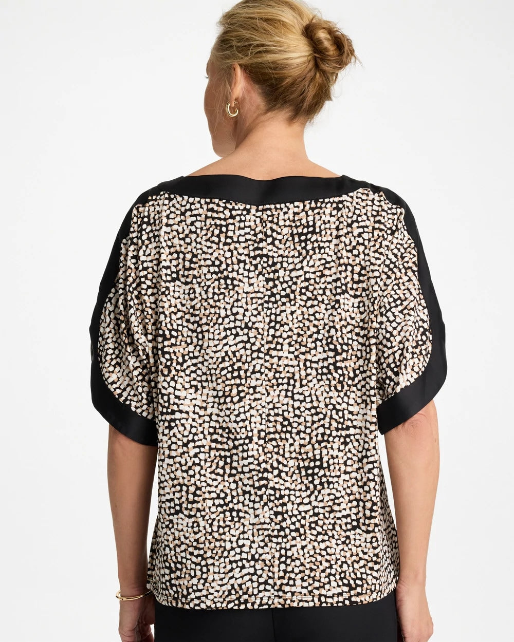 Printed Jersey & Satin Dolman Tee Cattail Brown - Chico's