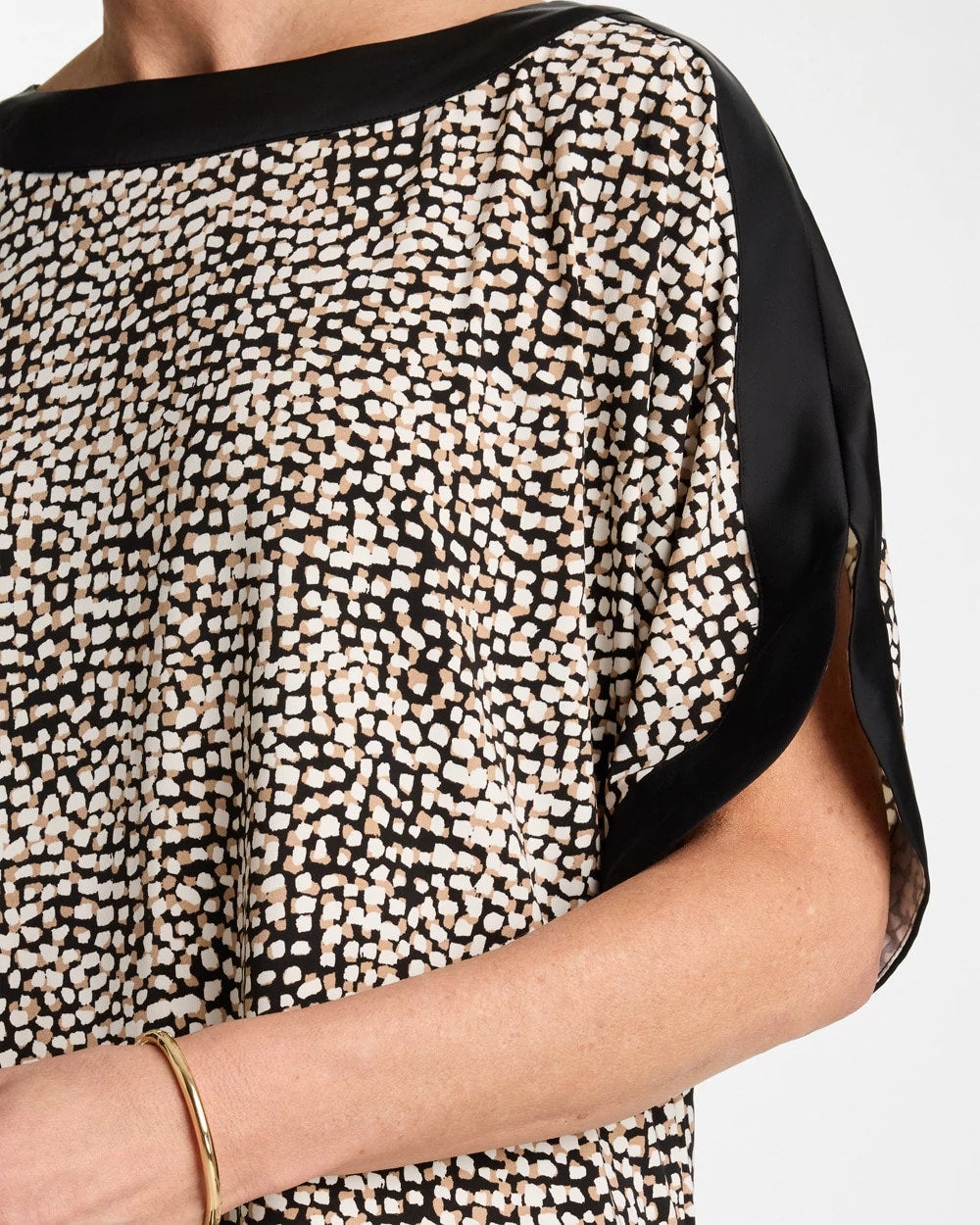 Printed Jersey & Satin Dolman Tee Cattail Brown - Chico's