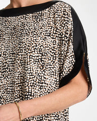 Printed Jersey & Satin Dolman Tee Cattail Brown - Chico's