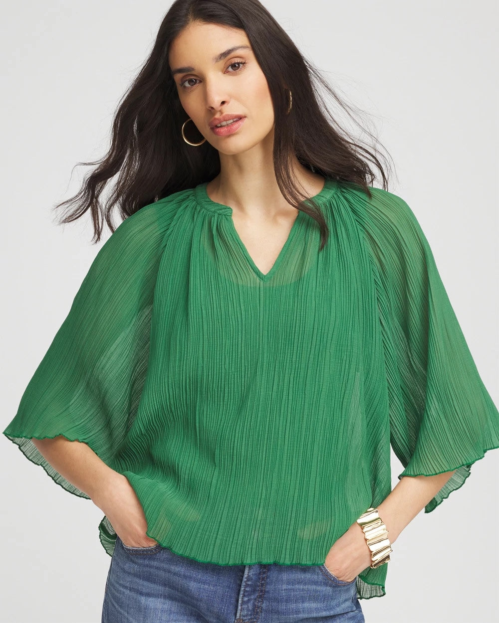 Textured Pleated Chiffon Blouse Jardin Green - Chico's