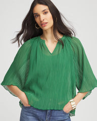 Textured Pleated Chiffon Blouse Jardin Green - Chico's