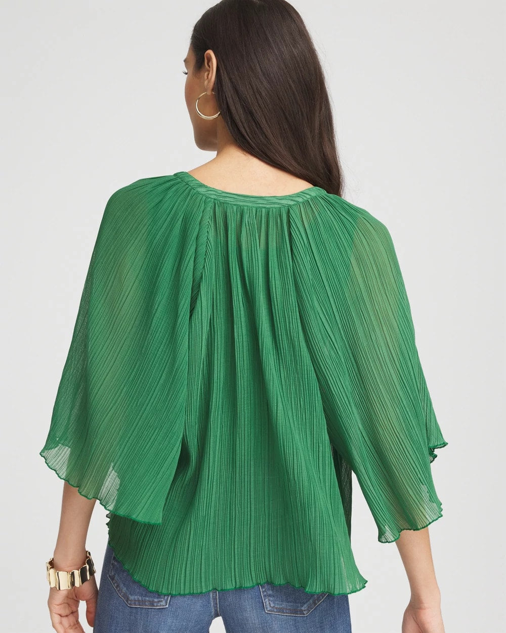 Textured Pleated Chiffon Blouse Jardin Green - Chico's