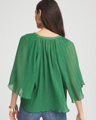Textured Pleated Chiffon Blouse Jardin Green - Chico's